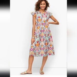 Talbots Multicolor Smocked Floral Tile‎ Midi Dress